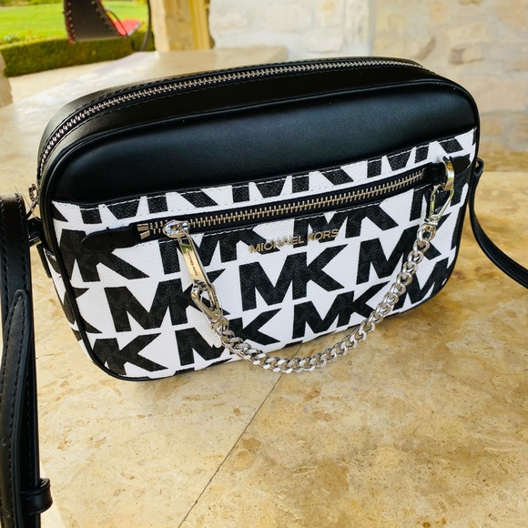 Michael Kors Graphic MK Large EW chain Xbody crossbody&wallet black white - Picture 6 of 12